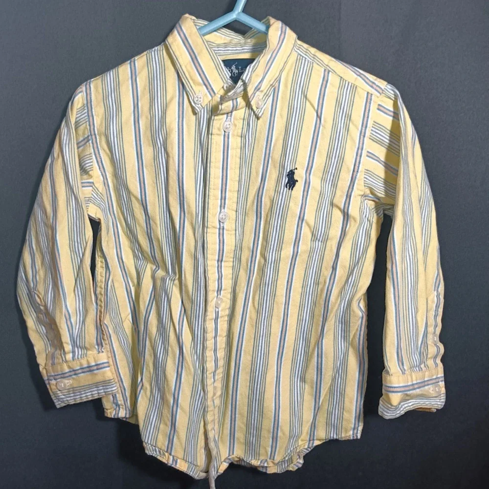Polo Ralph Lauren Blue Sweater Vest Yellow Button Up Preppy Baby Size 24M 2pc